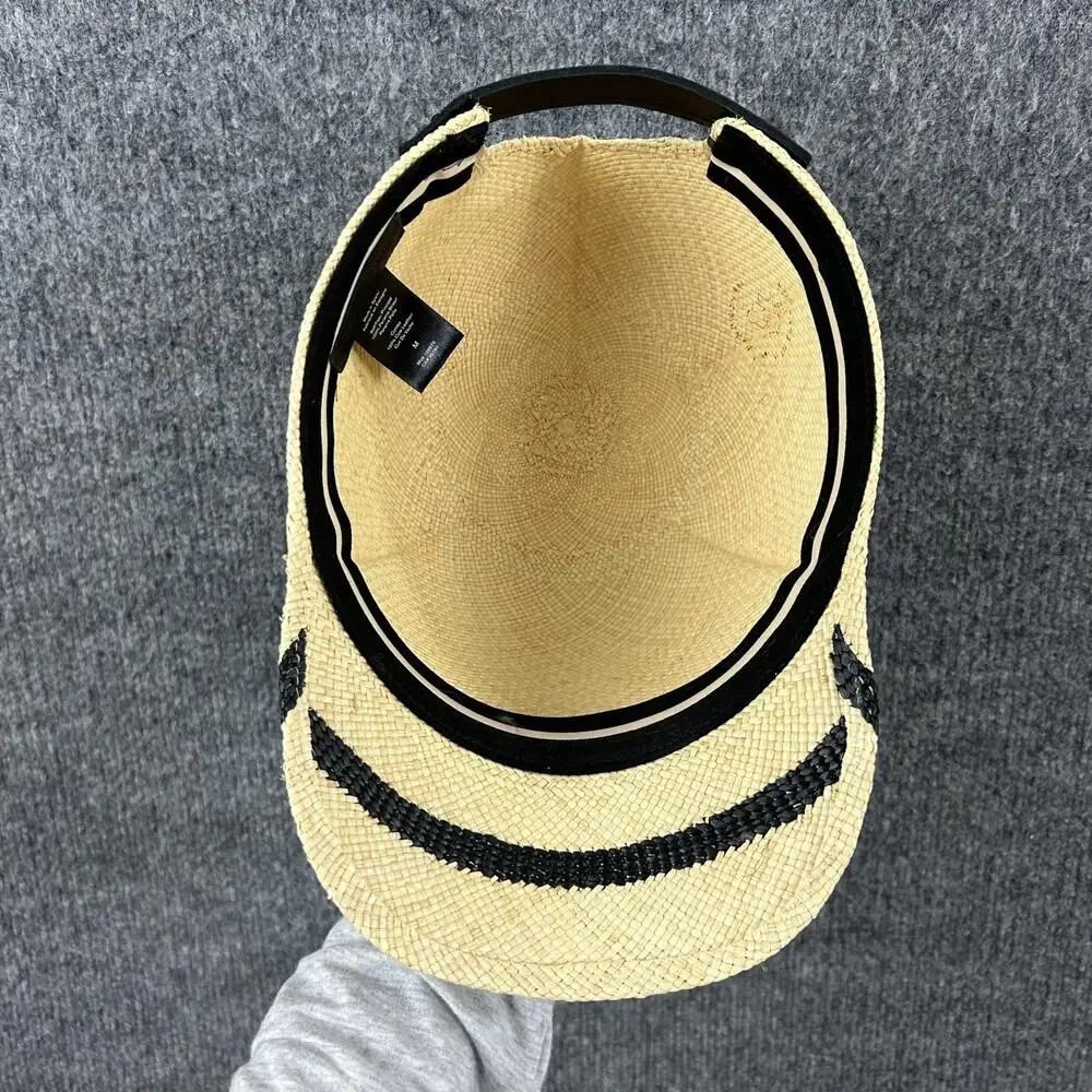 Rag & Bone Womens Medium Leather Trimmed Straw Baseball Hat Cap Summer Resort